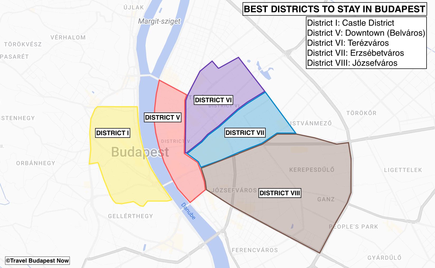 Budapest districts map, the best areas to stay in Budapest.