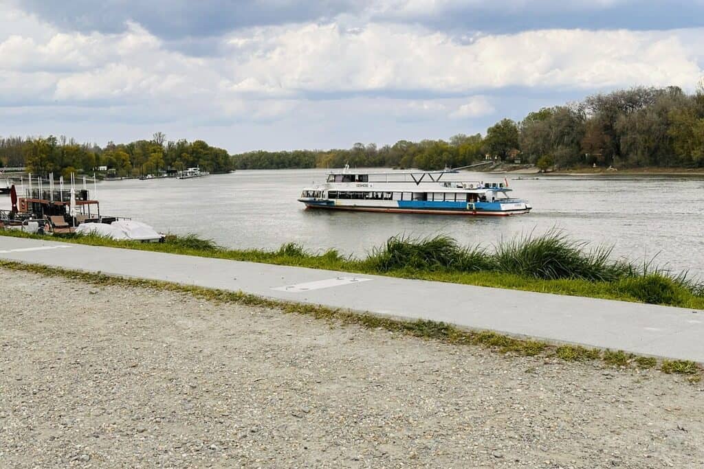A boat on the River Danube in Szentendre, Hungary.
