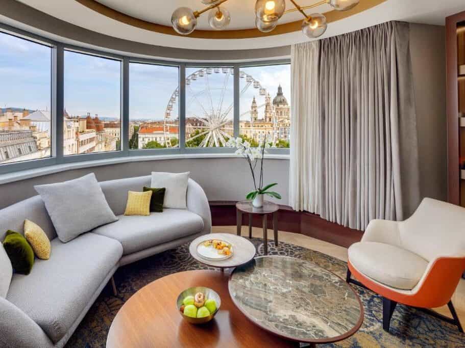The view of St. Stephen's Basilica from the Kempinski Hotel in Budapest, Hungary.