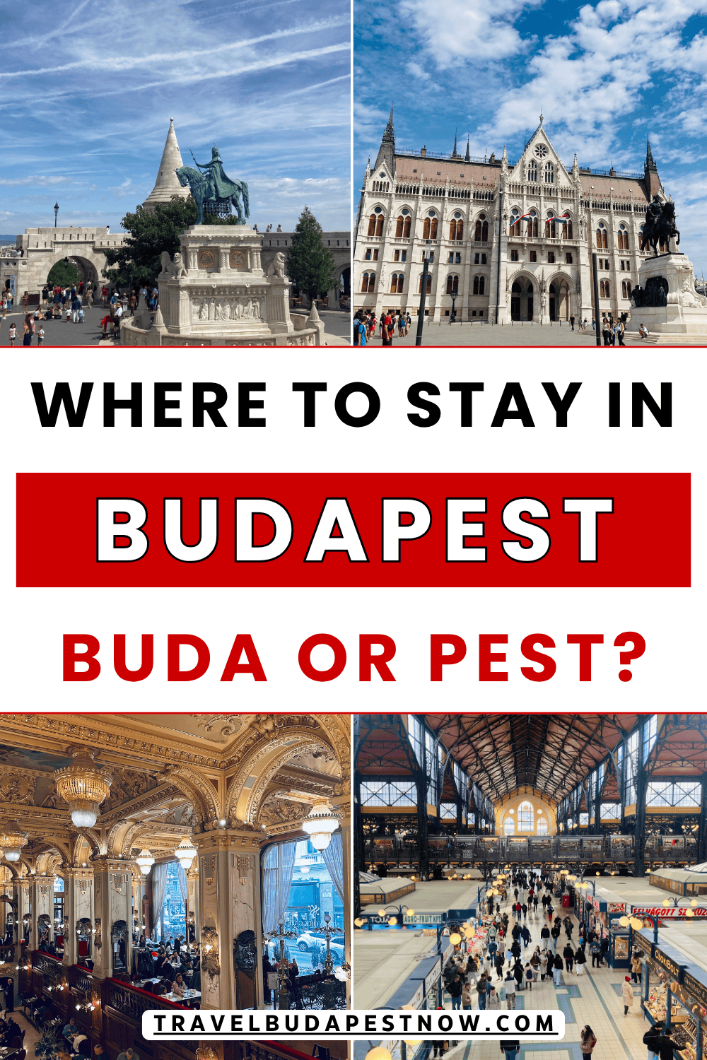 Pinterest Pin design for a post on Buda or Pest, where to stay in Budapest.