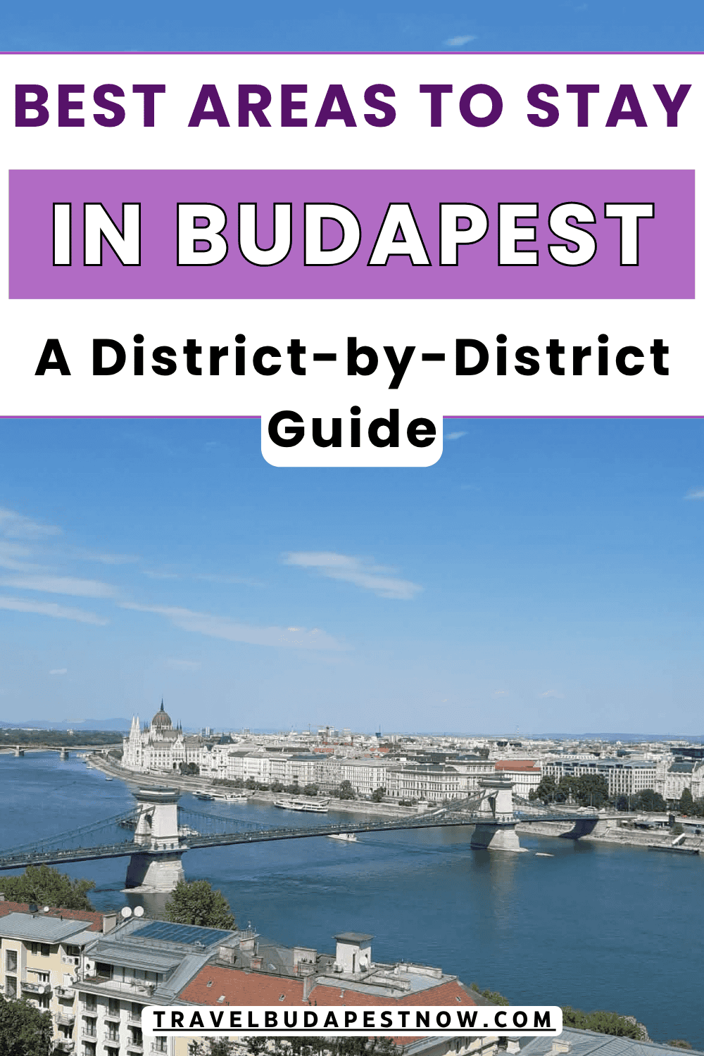 Pinterest Pin design for a post on the best districts to stay in Budapest.