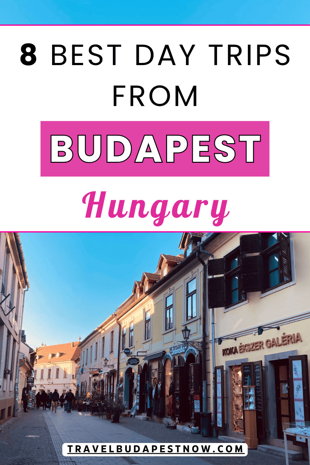 Pinterest Pin design for a post the best day trips from Budapest, Hungary.