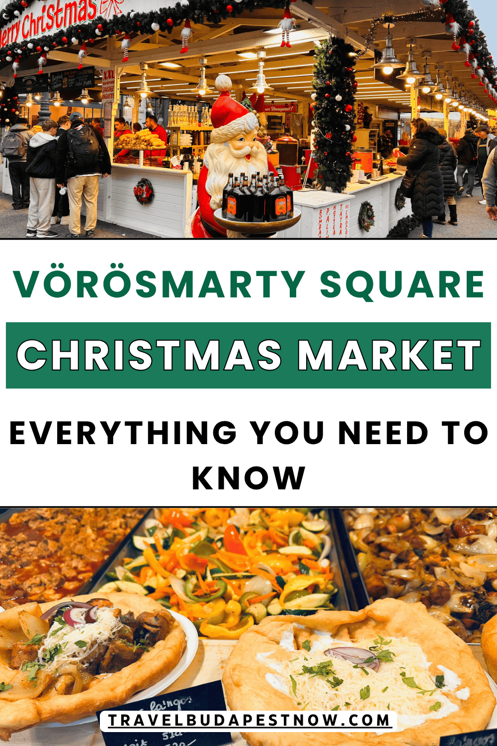 Pinterest Pin design for a post on Vörösmarty Square Christmas Market in Budapest, Hungary.