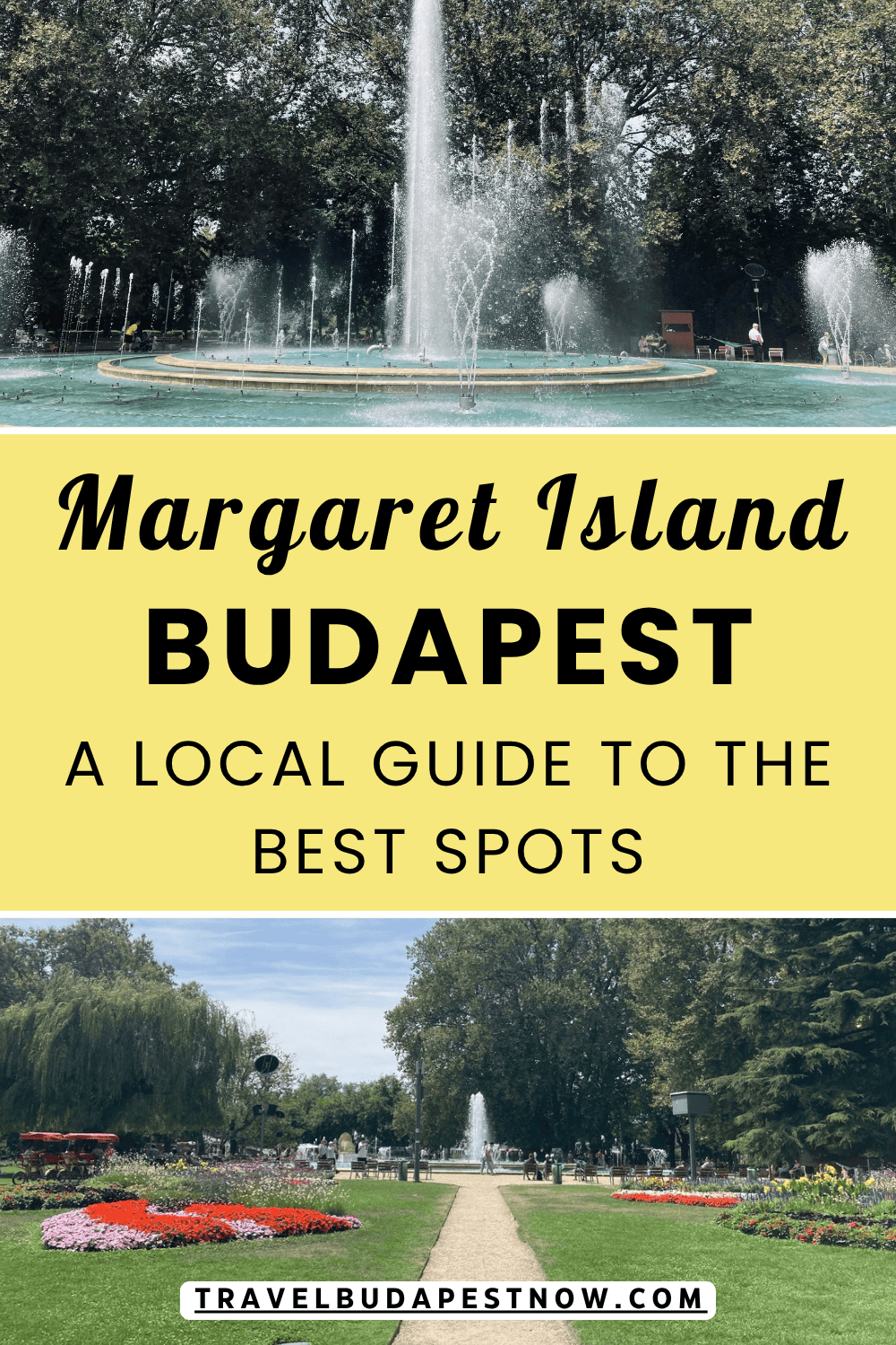 Pinterest Pin design for a post on the best things to do on Margaret Island, Budapest.