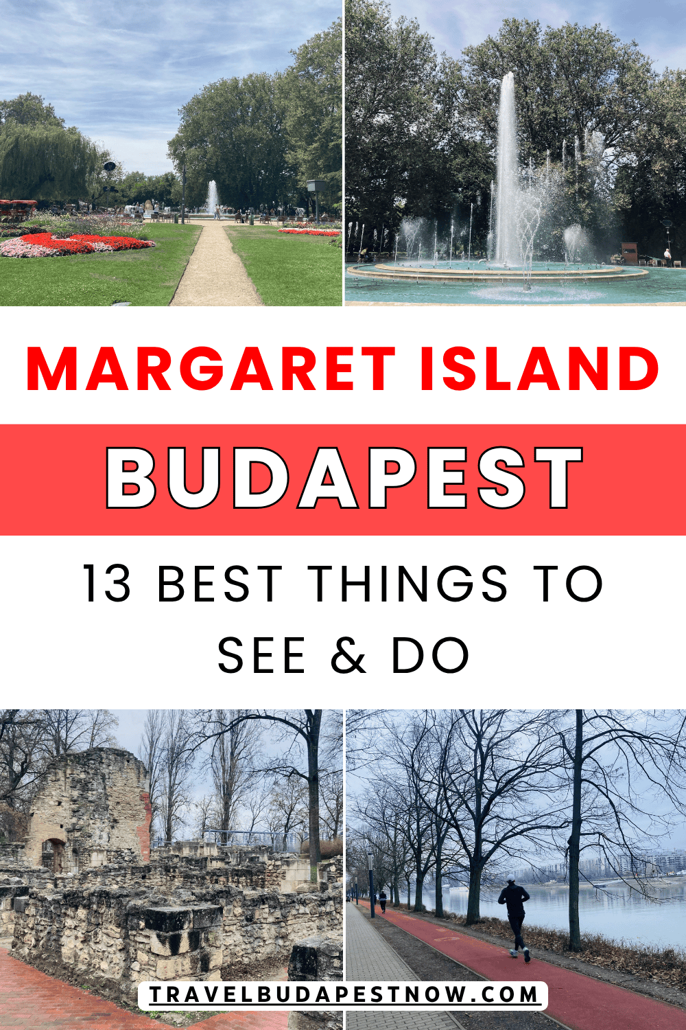 Pinterest Pin design for a post on the best things to do on Margaret Island, Budapest.