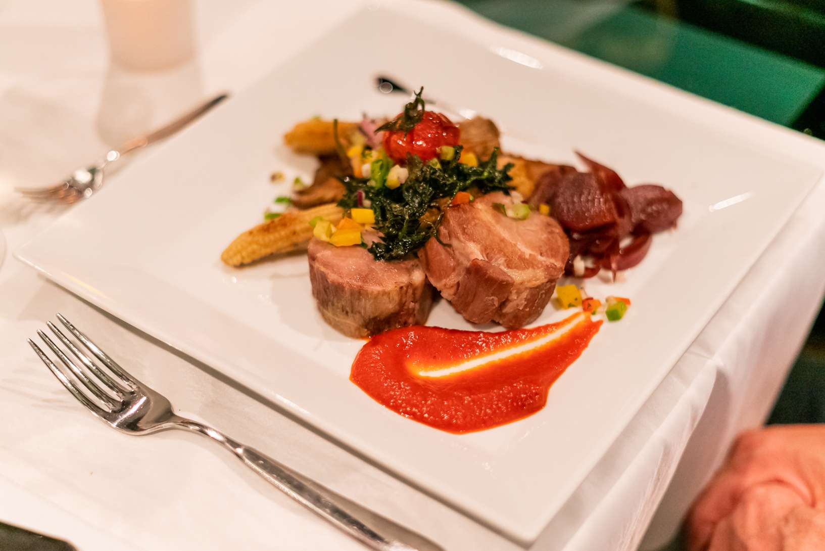 Food on a Budapest dinner cruise.