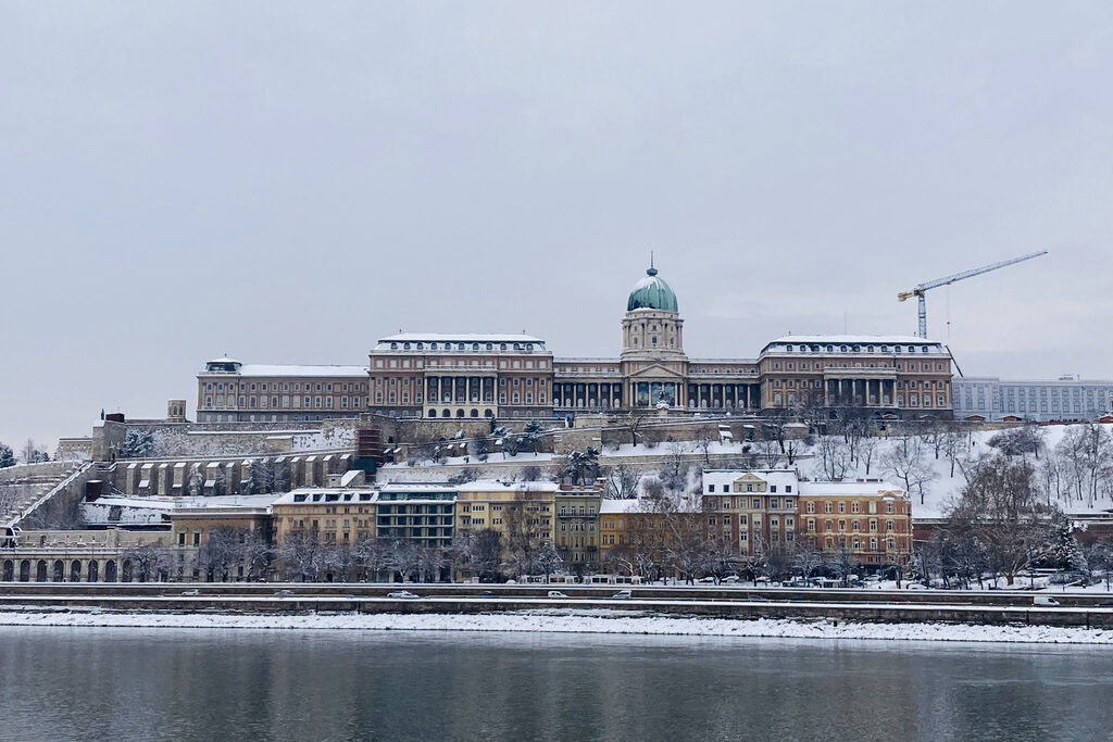 The view of Buda Castle from river cruise in Budapest.