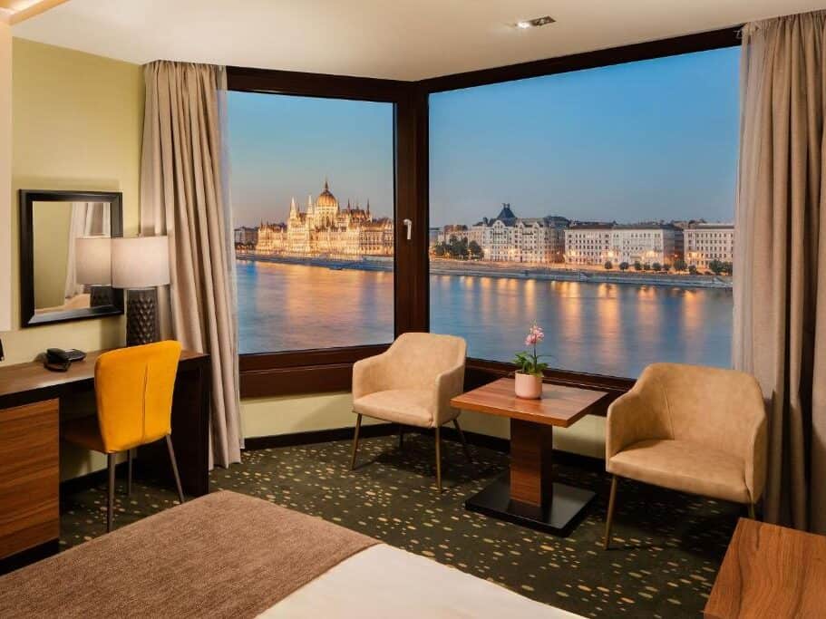 River view from the Boutique Hotel Victoria in Budapest, Hungary.