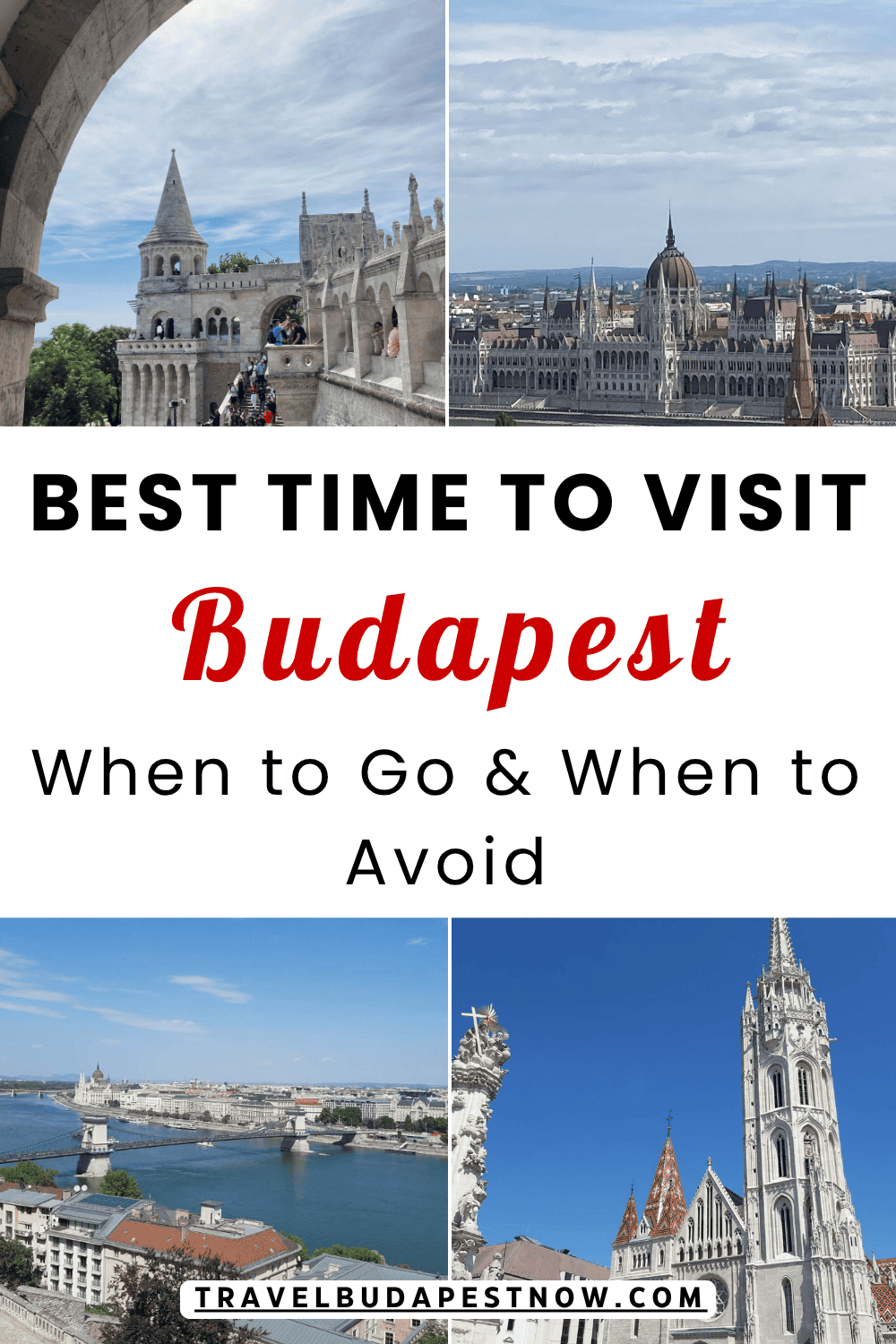 Pinterest Pin design for a post on the best time to visit Budapest.