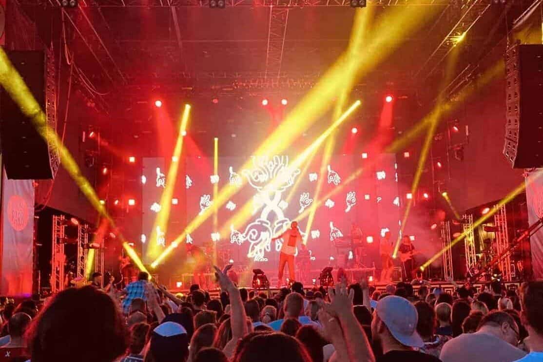 People at an outdoor concert in Budapest, Hungary.