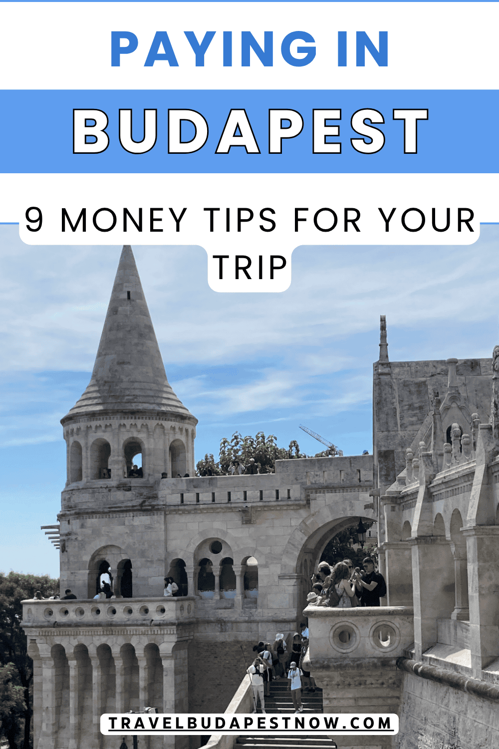 Pinterest Pin design for a post on cash vs card in Budapest.