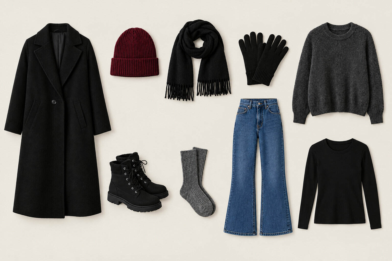 A photo of items on what to pack for Budapest in winter.